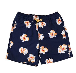 NWT J. Crew Boys' Navy W/ Gold & White Tropical Floral Swim Trunk